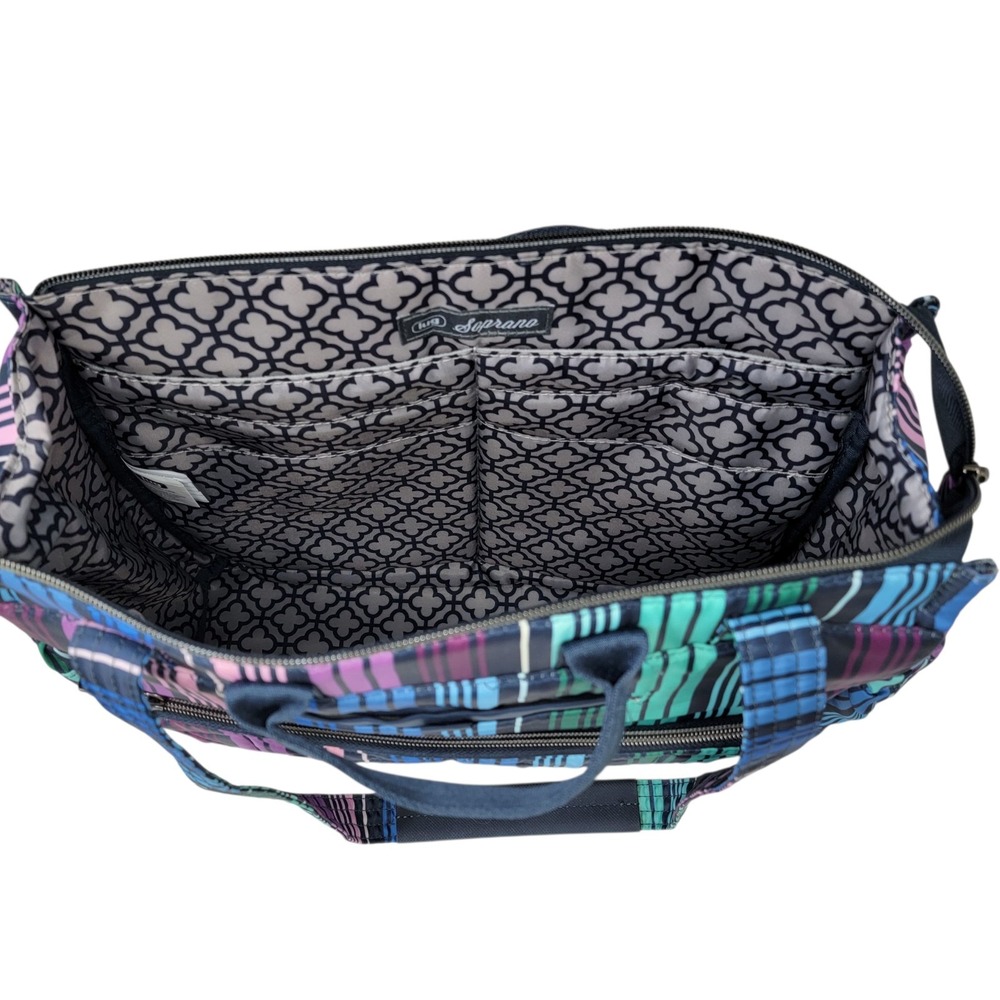 LUG Soprano Tote Bag Brushed Marina Love Stripe Multi RFID Organizer Top Handles - Picture 8 of 16
